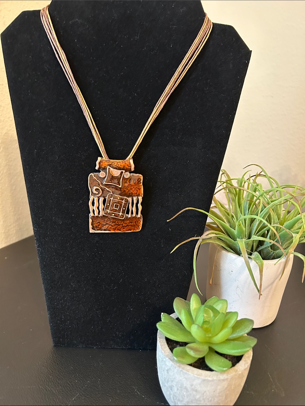 Handcrafted Brown Ceramic Pendant Necklace